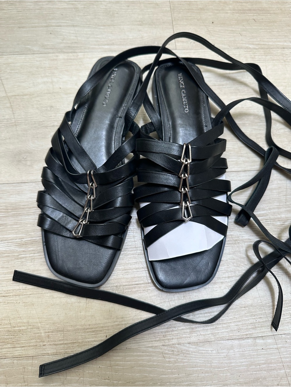 Vince Camuto Black Levelin Leather Lace-Up Black Sandals - Picture 9 of 10